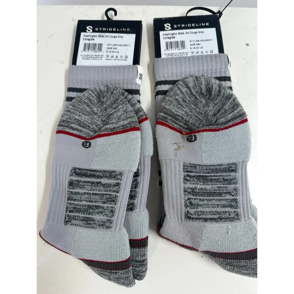 Lot Of 2 Strideline Washington State Cougars Go Cougs Socks Gray‎ Size 6-12 NWT